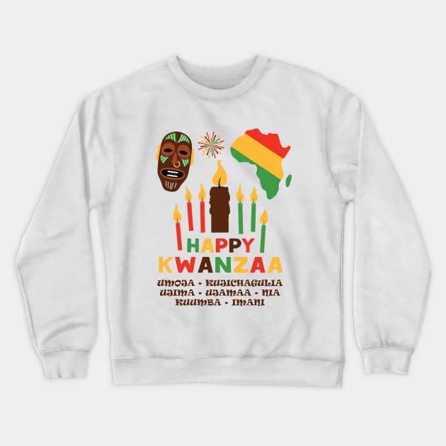 Happy Kwanzaa, Cultural Celebration. African mask and the African continent Crewneck Sweatshirt by Muse